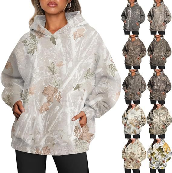 Oversized Camouflage Maple Leaf Print Sports Hoodie With Pockets