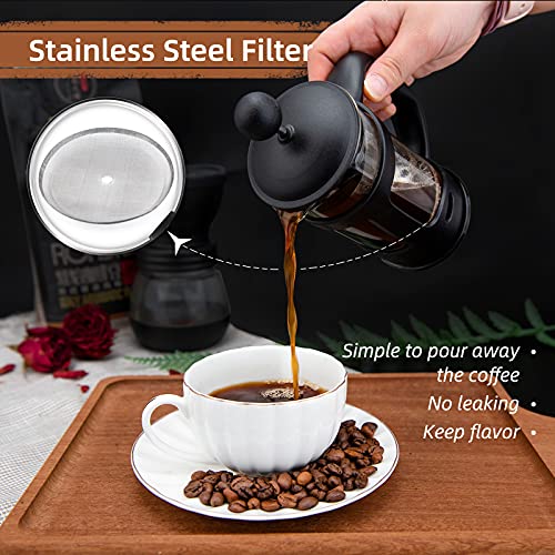 Mini French Press Coffee Maker With Clean Brush, Spoon & Coffee Recipes