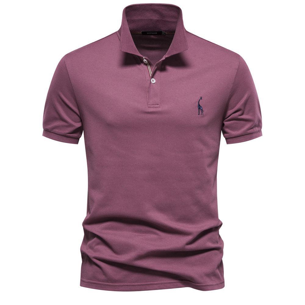 Deer Embroidered Solid Color Polo T-Shirt For Men