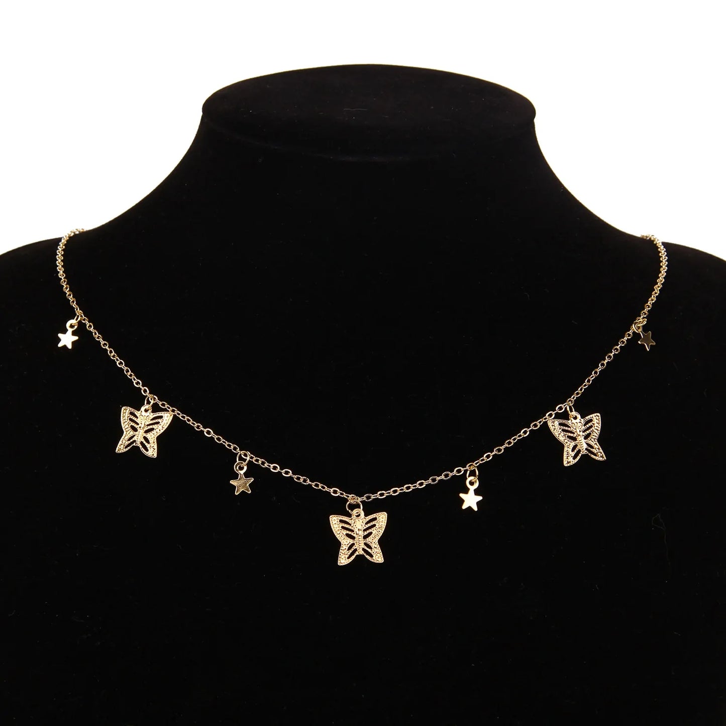 Gold Chain Butterfly Pendant Choker Necklace: Bohemian Beach Jewelry