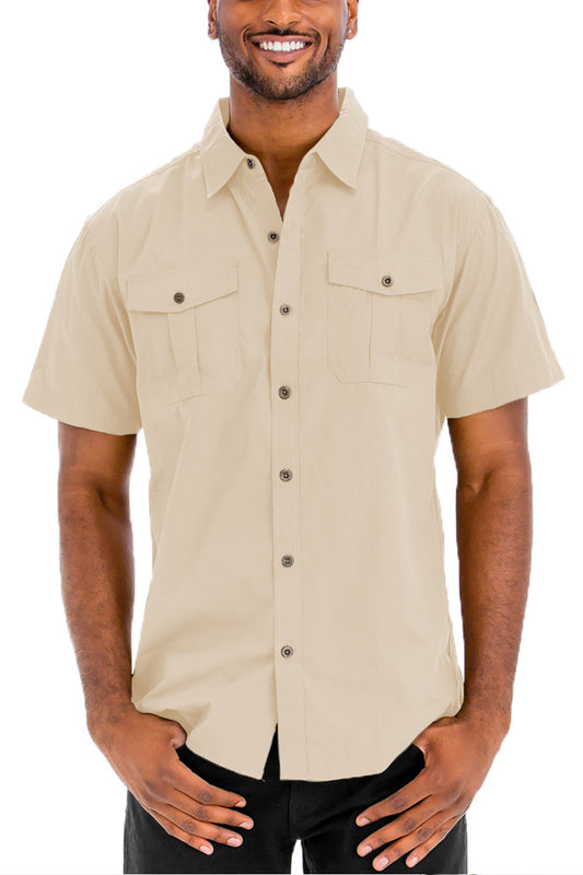 Two Pocket Button Down Shirt - Pumice Stone