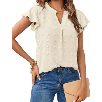 V-neck Ruffled Short Sleeve Shirt