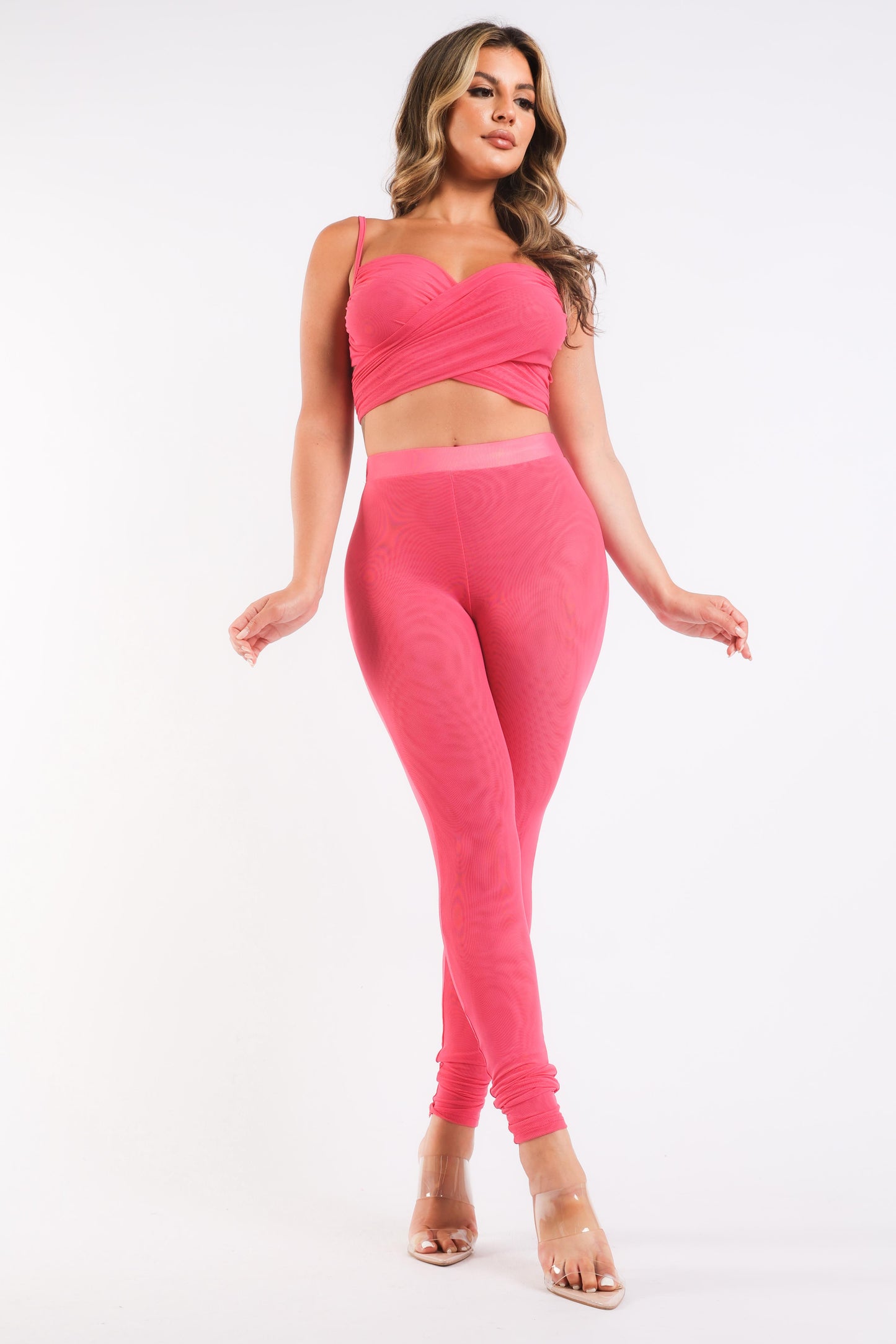 FUCHSIA Casual Sports Strappy Sleeve Top & Leggings