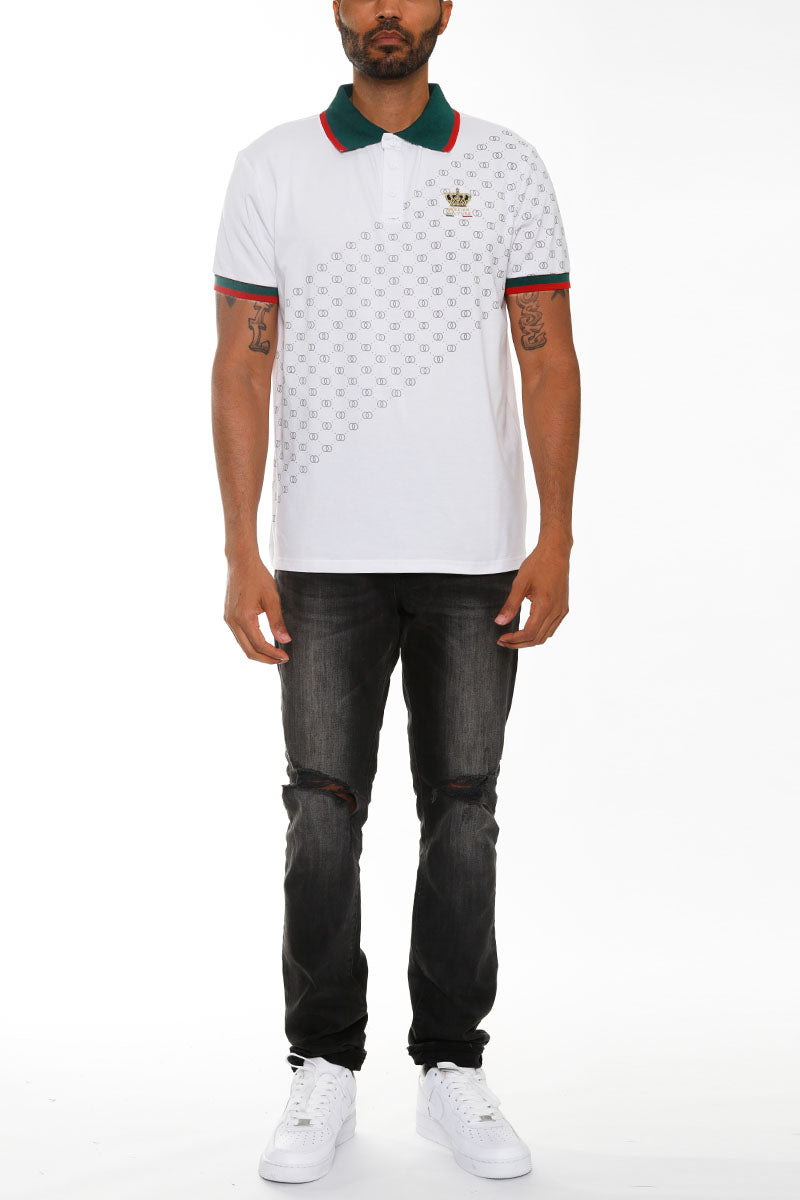 Italian Print Collared Polo Shirt - White