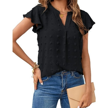 V-neck Ruffled Short Sleeve Shirt