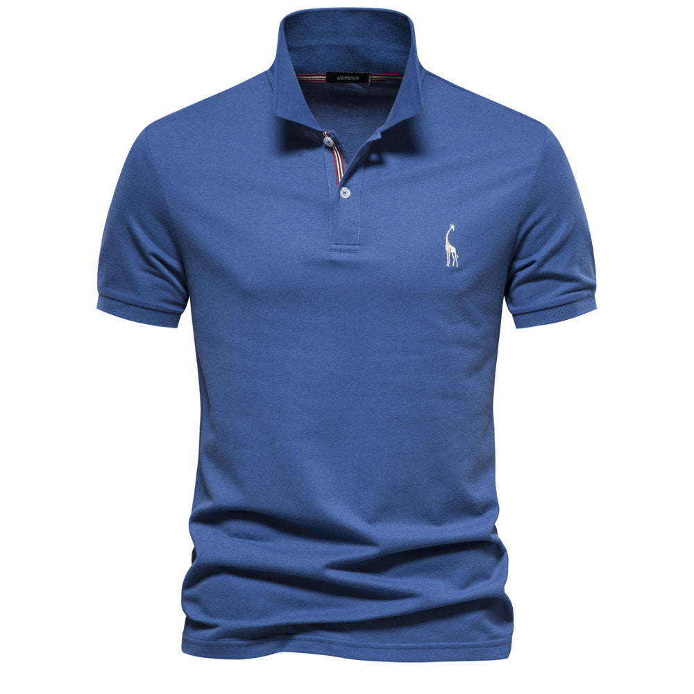 Deer Embroidered Solid Color Polo T-Shirt For Men