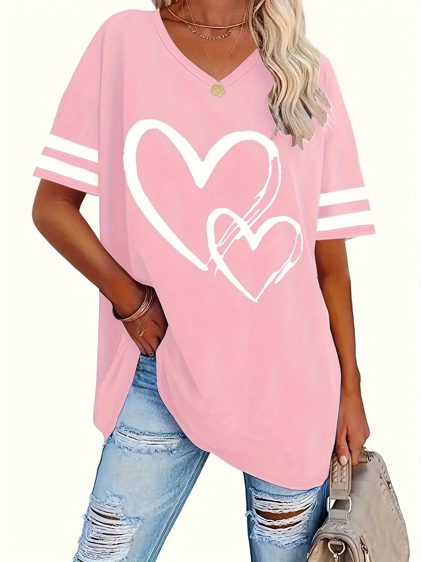 Women's Heart & Stripe Print T-Shirt