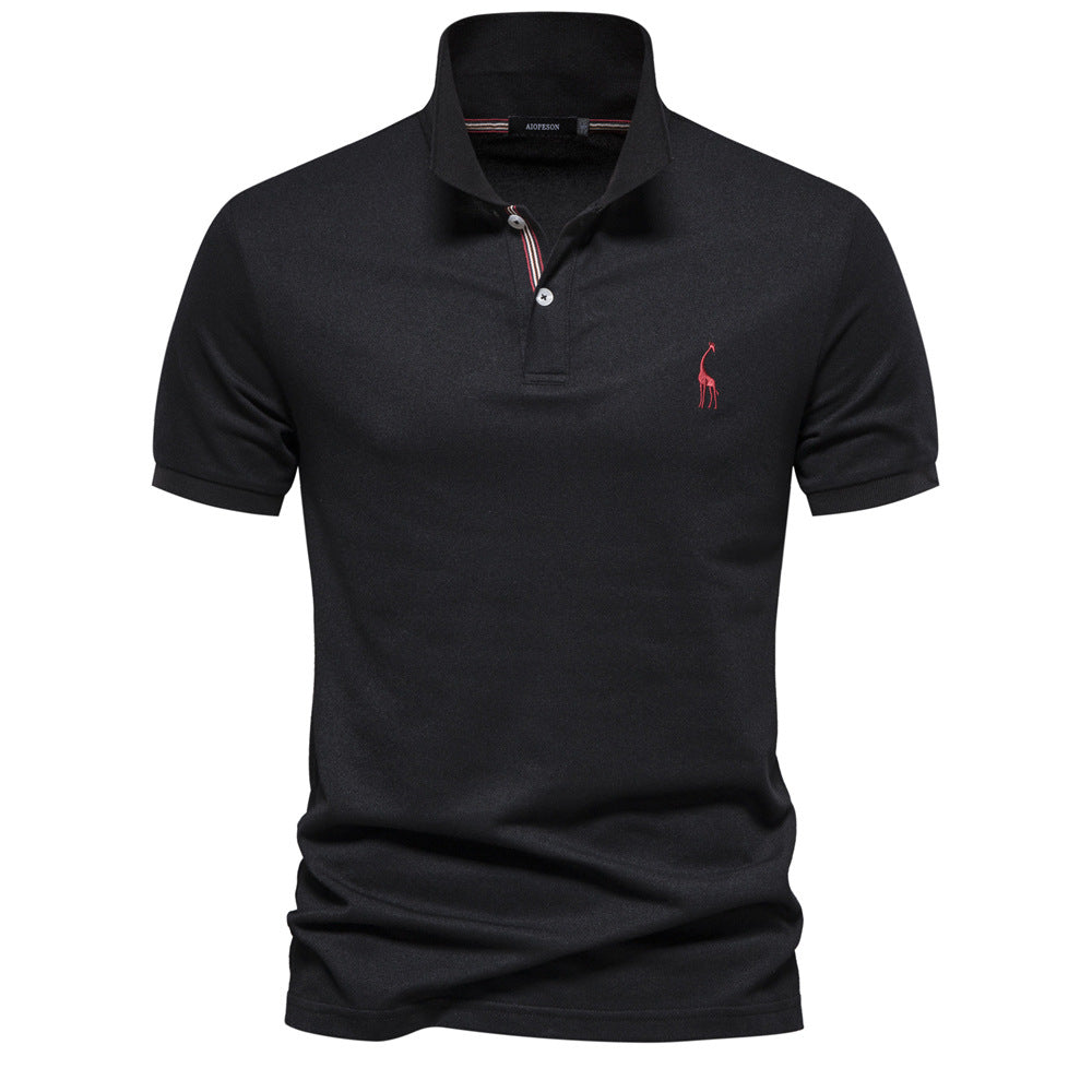 Deer Embroidered Solid Color Polo T-Shirt For Men