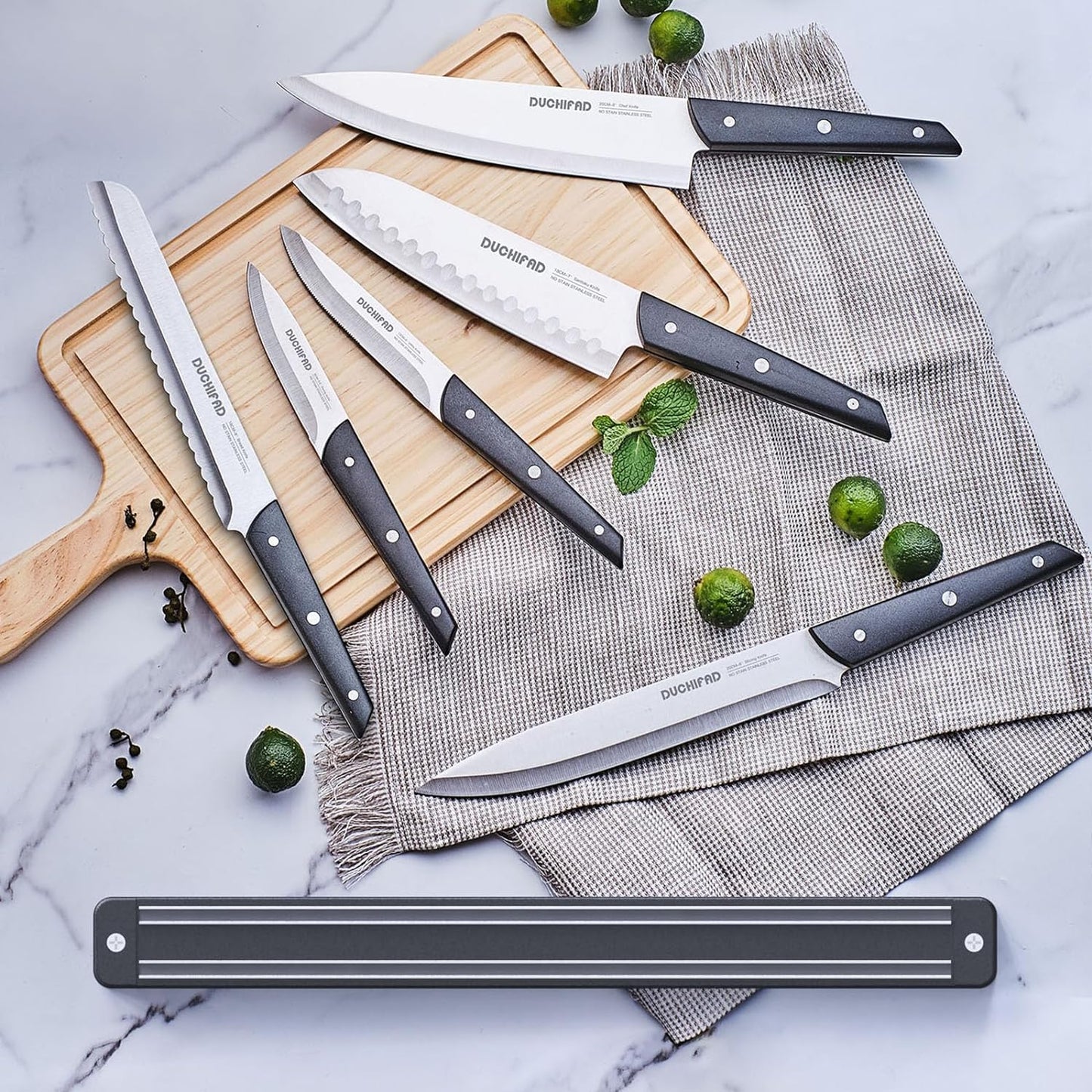 6Pc Stainless Steel Knife Set With Magnetic Knife Strip