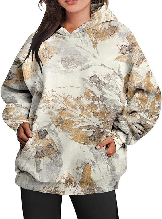 Oversized Camouflage Maple Leaf Print Sports Hoodie With Pockets