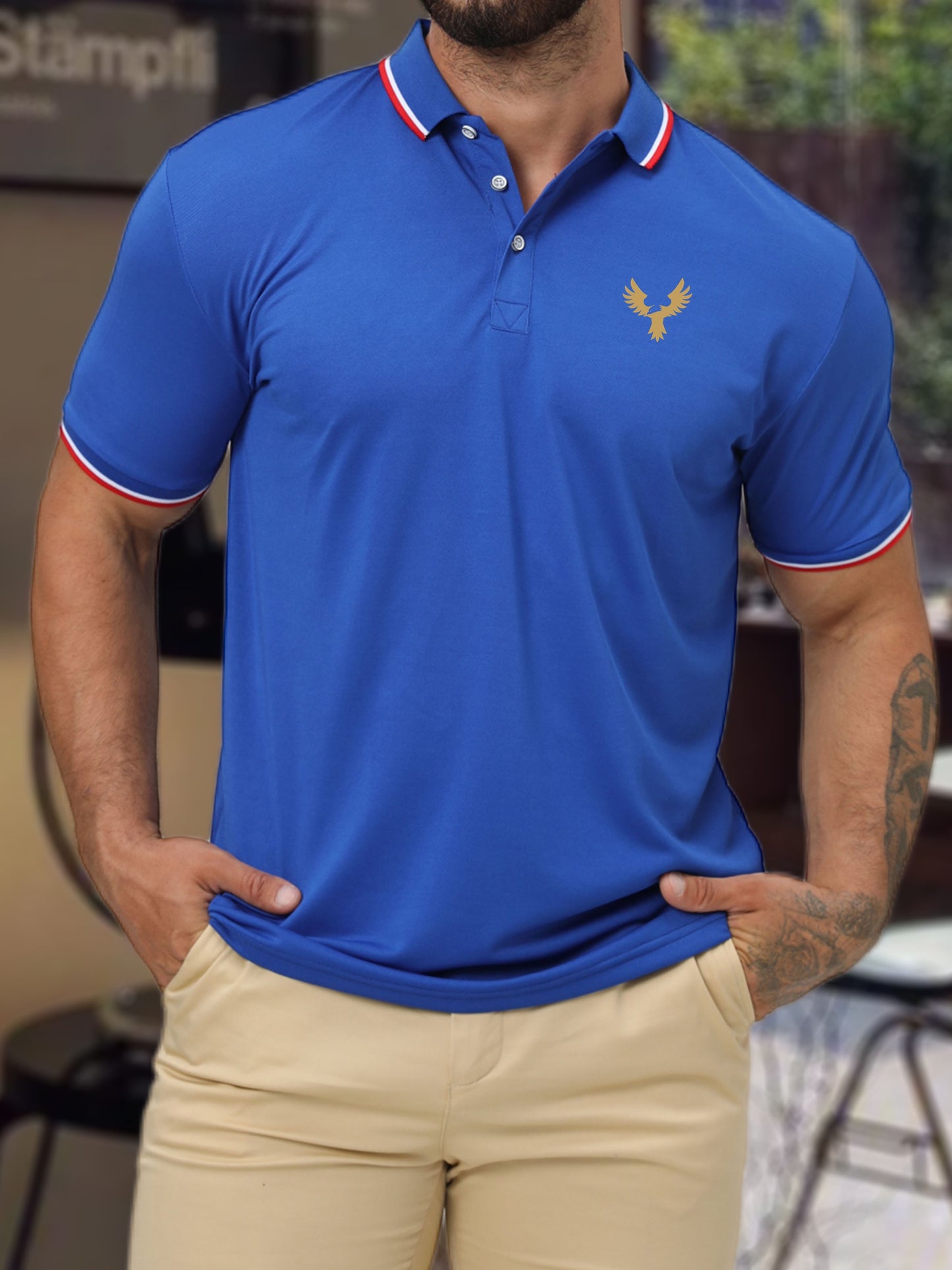 Men's Summer Polo Shirt With Eagle Pattern