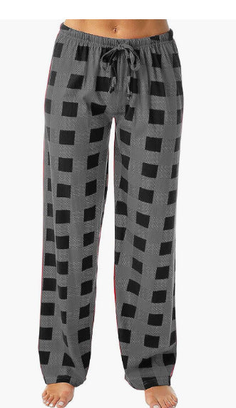 Plaid Drawstring Print Casual Loose Trousers