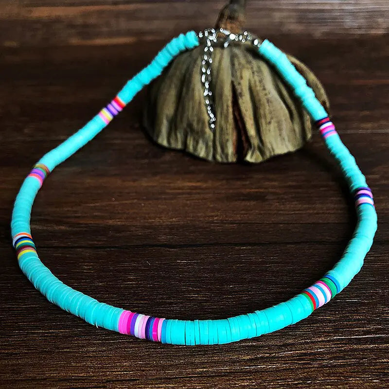 Bohemian fashion with our Colorful Clay Choker Necklace