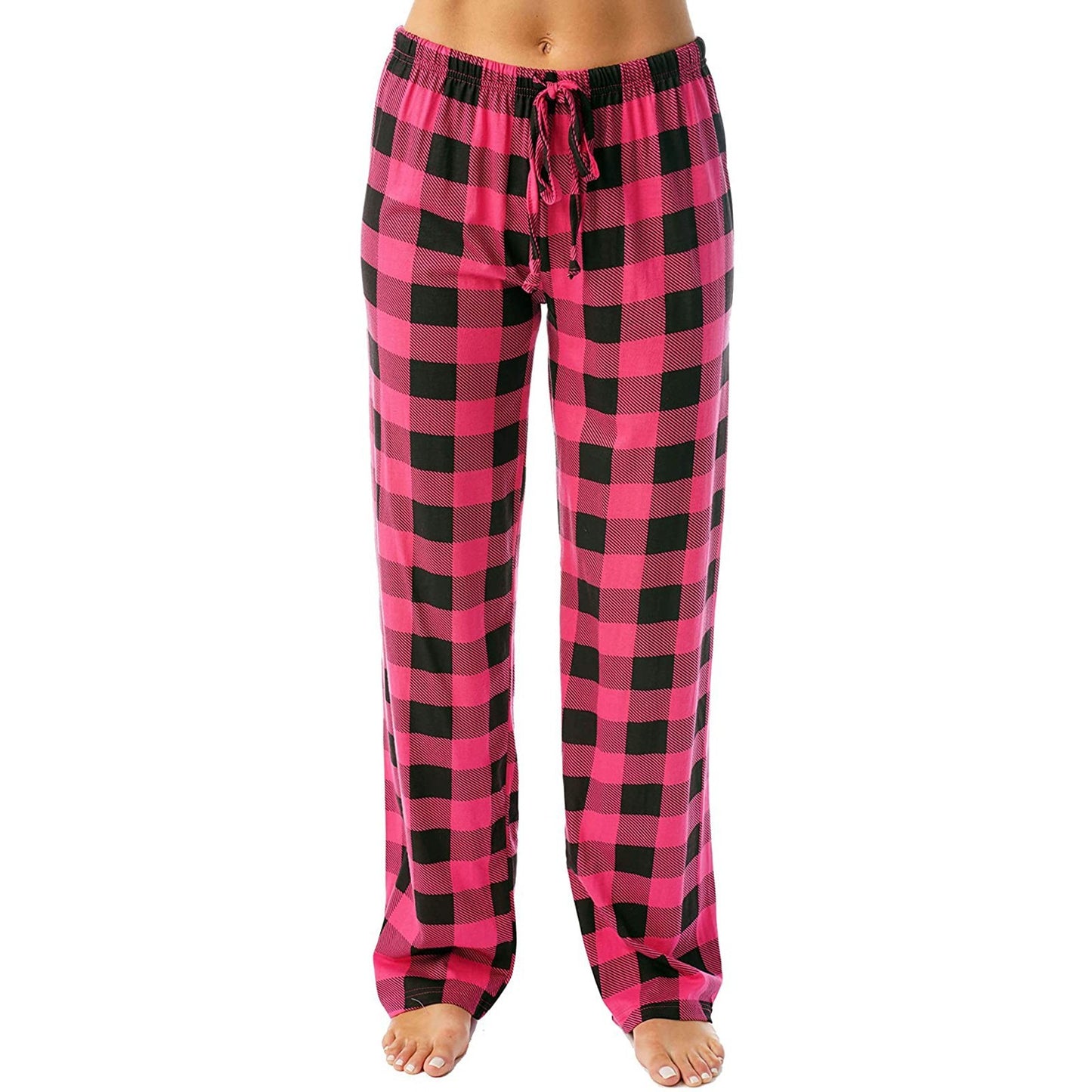 Plaid Drawstring Print Casual Loose Trousers