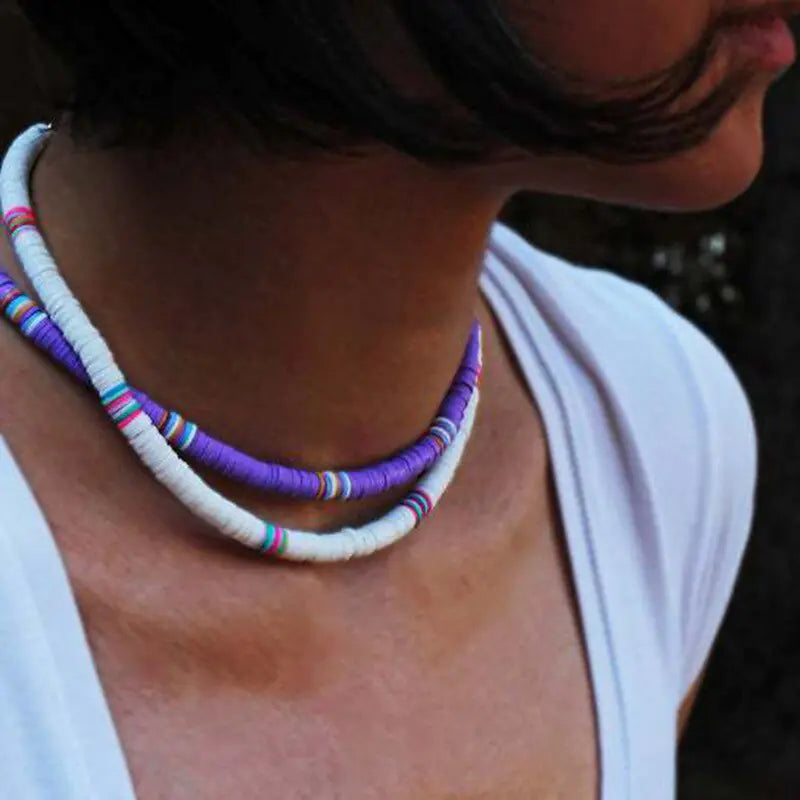 Bohemian fashion with our Colorful Clay Choker Necklace