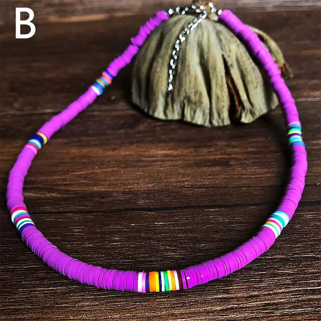 Bohemian fashion with our Colorful Clay Choker Necklace