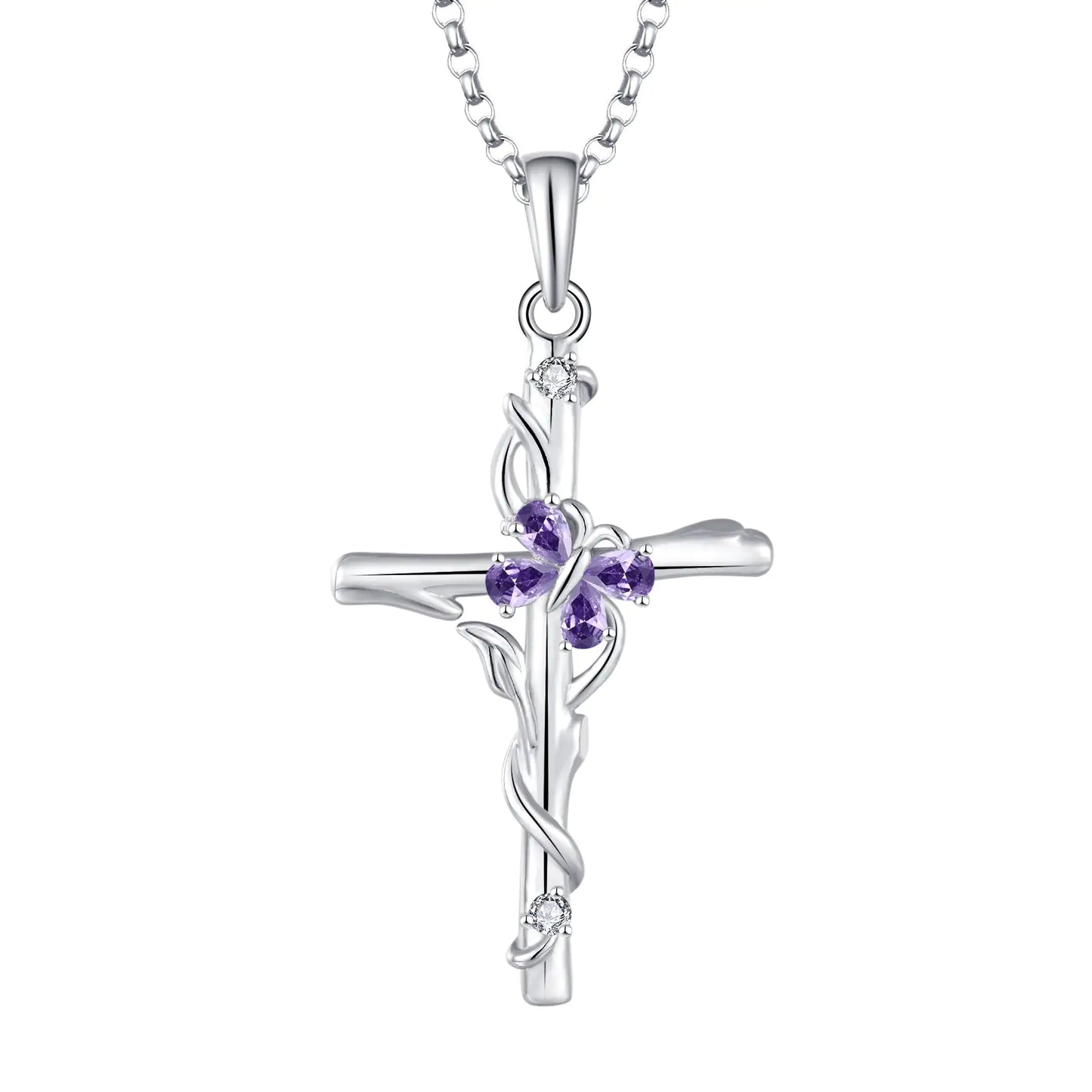 Zircon Cross Pendant Sterling Silver Necklace