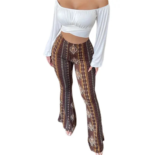 Frauen Boho Flare Pants Ethnic Tribal