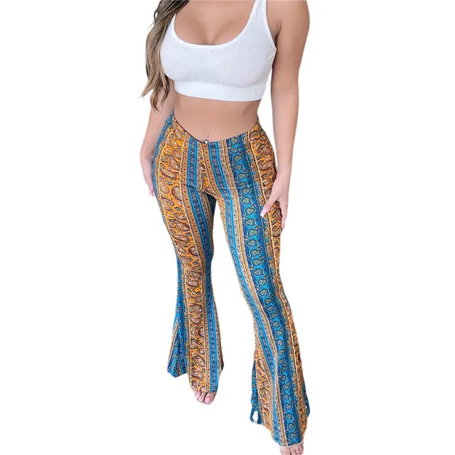 Frauen Boho Flare Pants Ethnic Tribal