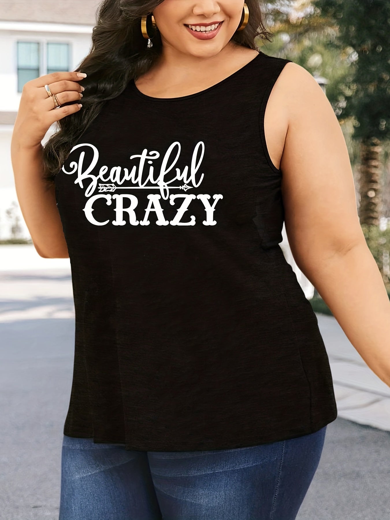 Women's Casual Tank Top With Slogan Print