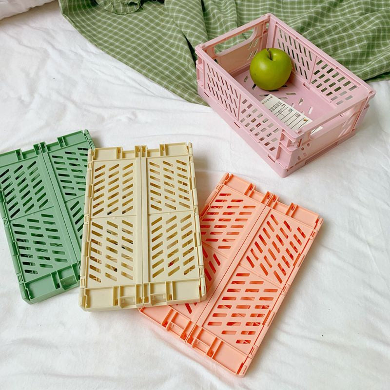 Pack of 3 Mini Folding Plastic Crates Storage Drawer Basket Organizers_10