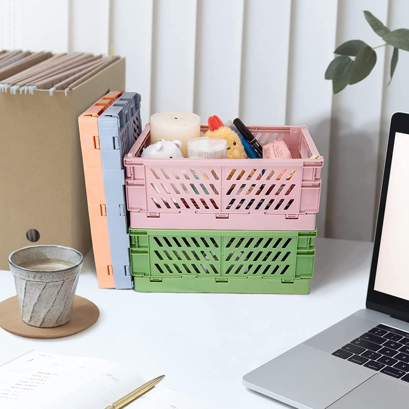 Pack of 3 Mini Folding Plastic Crates Storage Drawer Basket Organizers_11