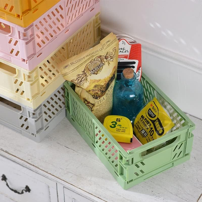 Pack of 3 Mini Folding Plastic Crates Storage Drawer Basket Organizers_4