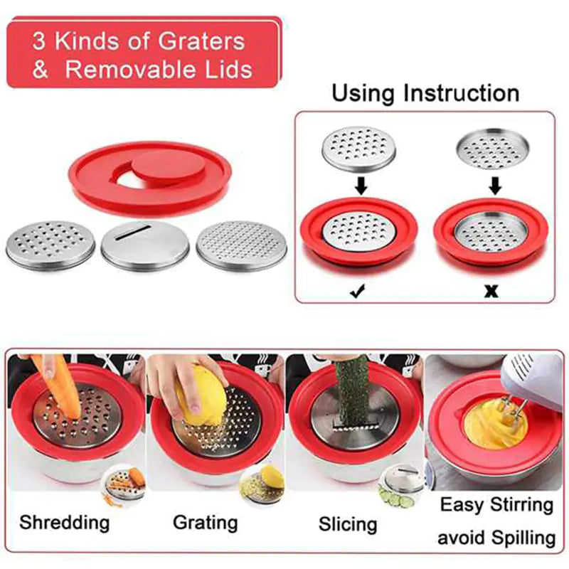 Stainless Steel Mixing Bowls With Airtight Lids And Grater