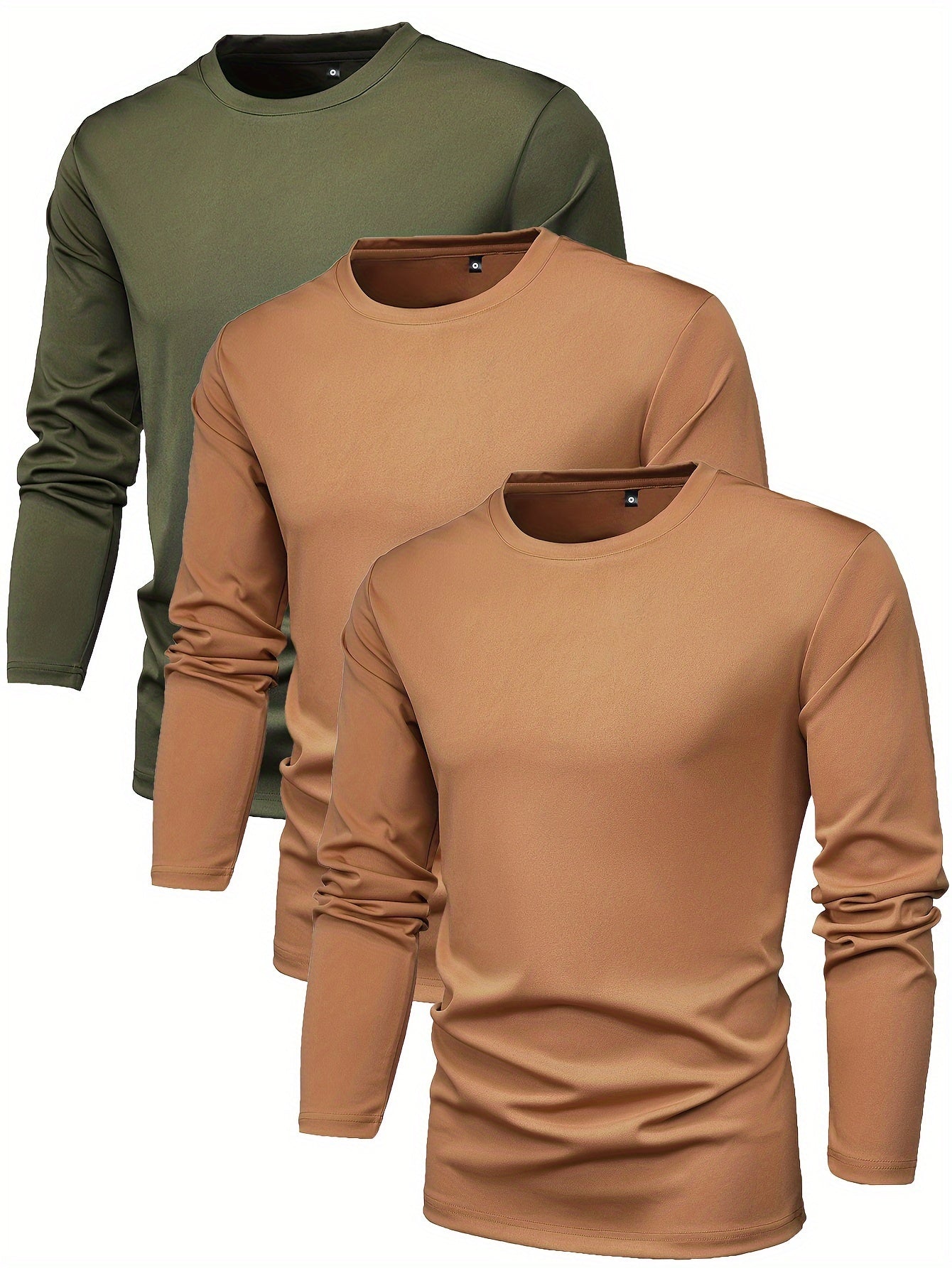 Crew Neck Long Sleeve Active T-Shirts for Men (Set of 3)