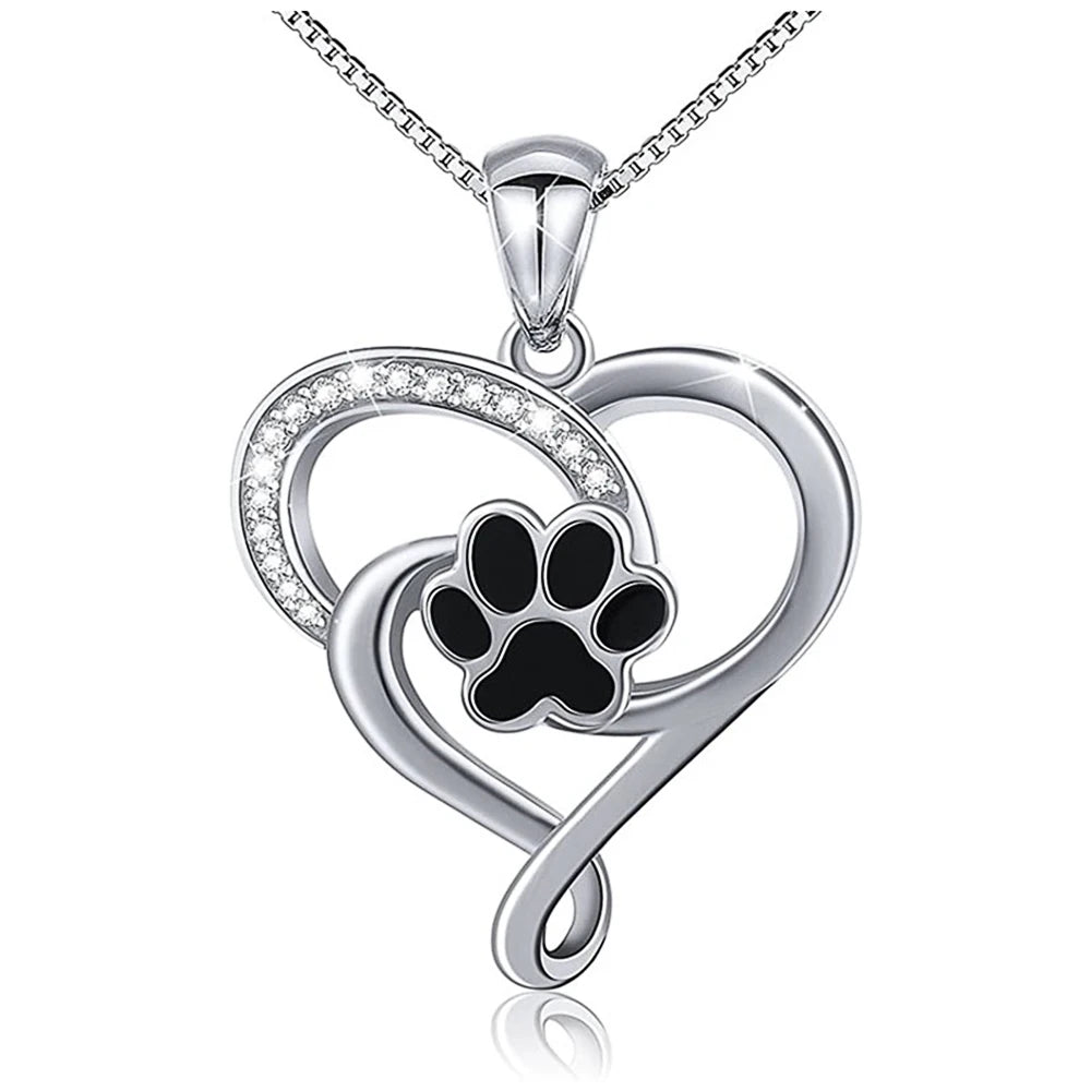 Dog Footprints Heart Necklace