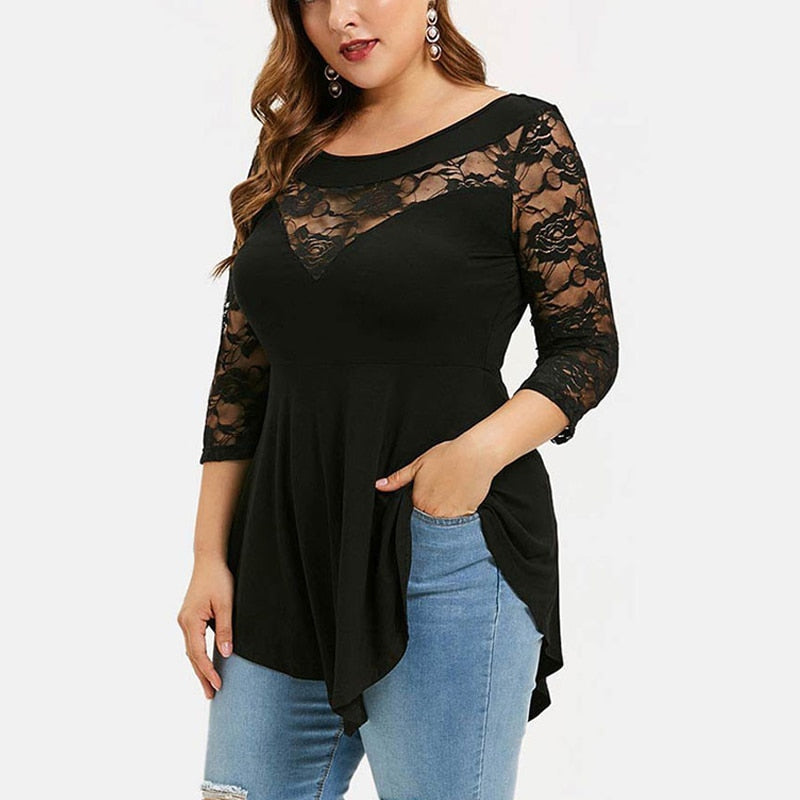 Plus Size Floral Lace Tunic Blouse For Women