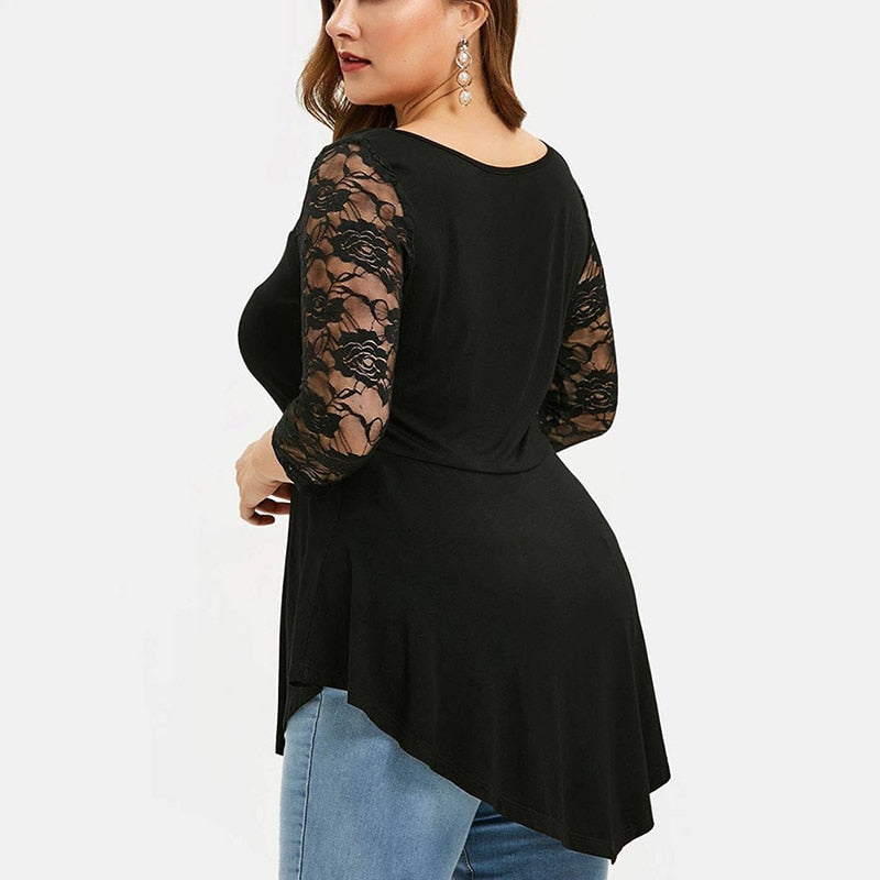 Plus Size Floral Lace Tunic Blouse For Women