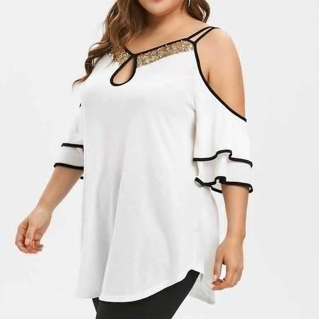 Fashionable Plus Size Women's Cold Shoulder Blouse for Summer