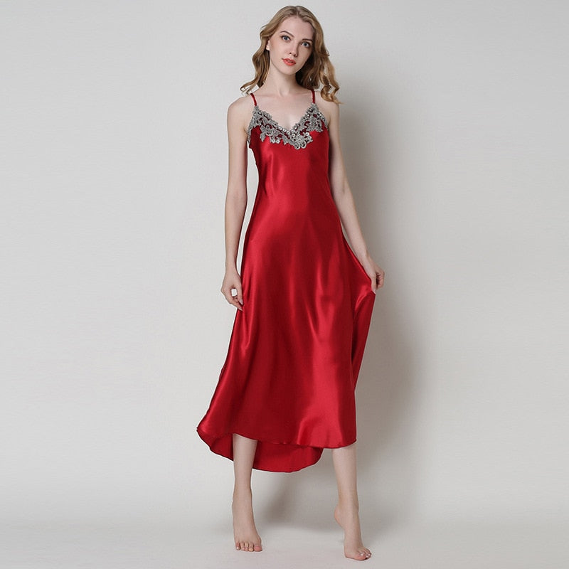 Women's Lace Satin Nightgown - Long Chemise