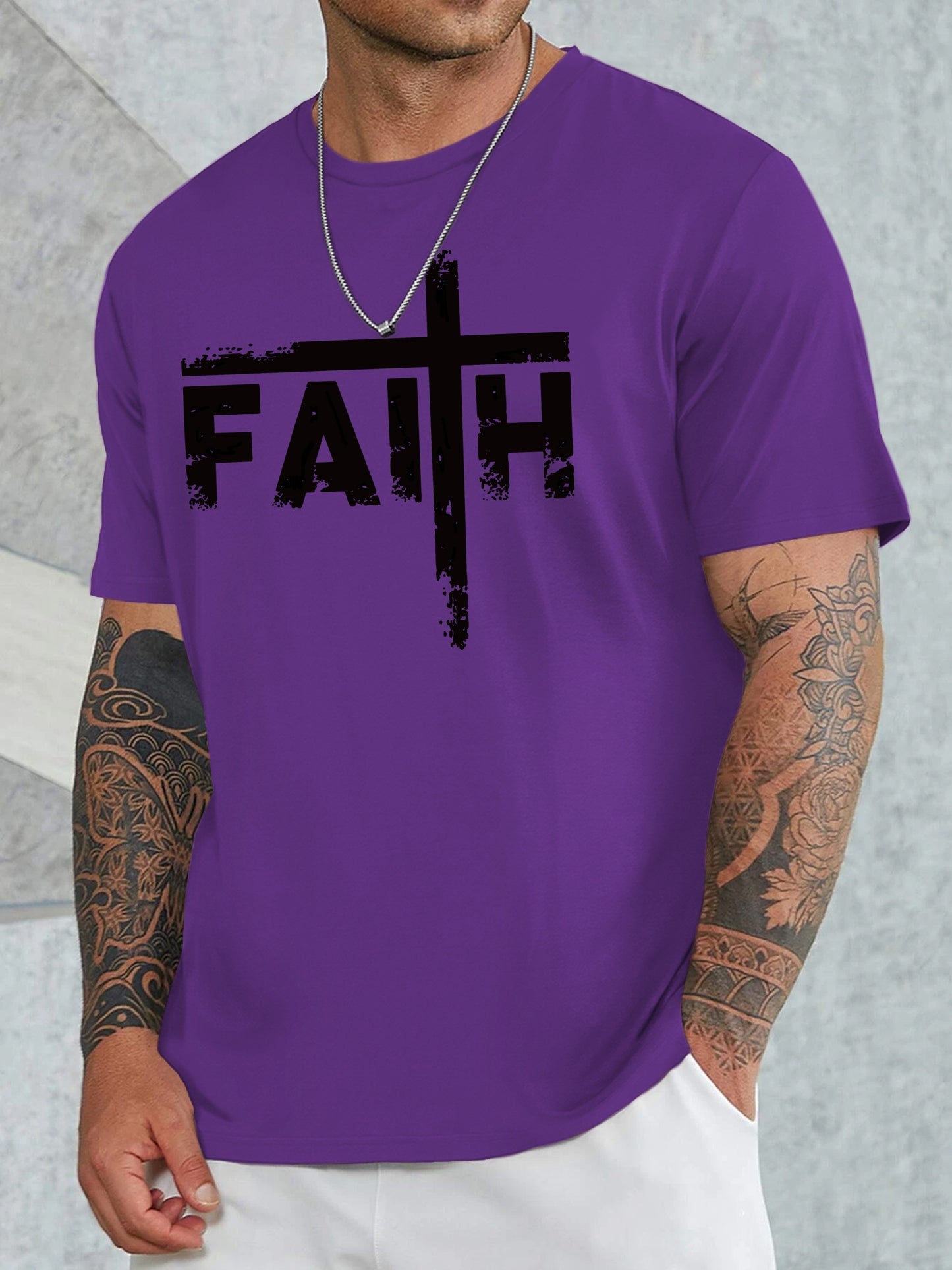 Men's FAITH Graphic Casual Round Neck Sports T-Shirt