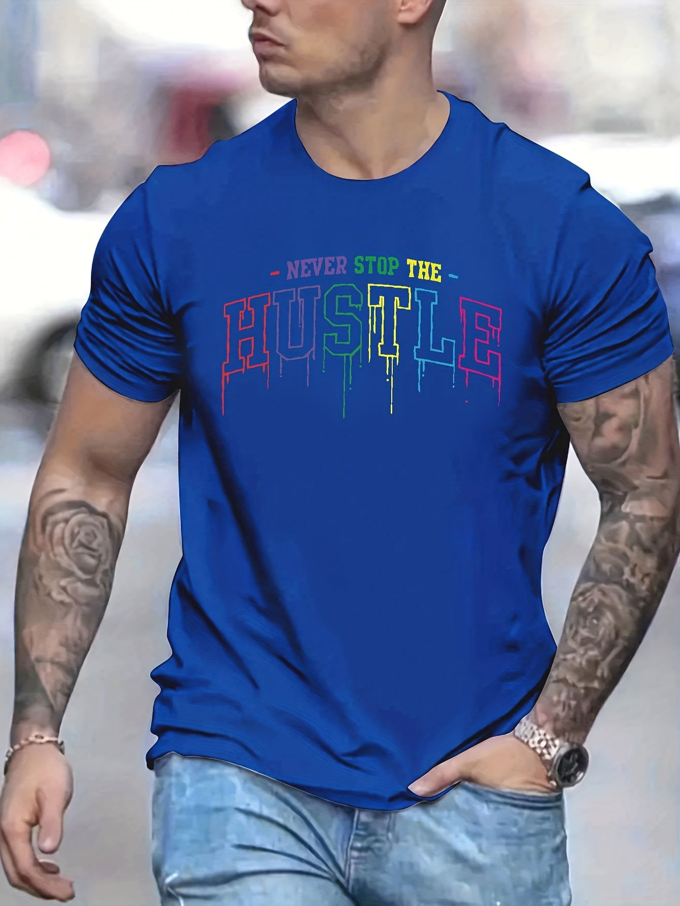 Hustle Print - Men's Graphic Design Crew Neck T-Shirt