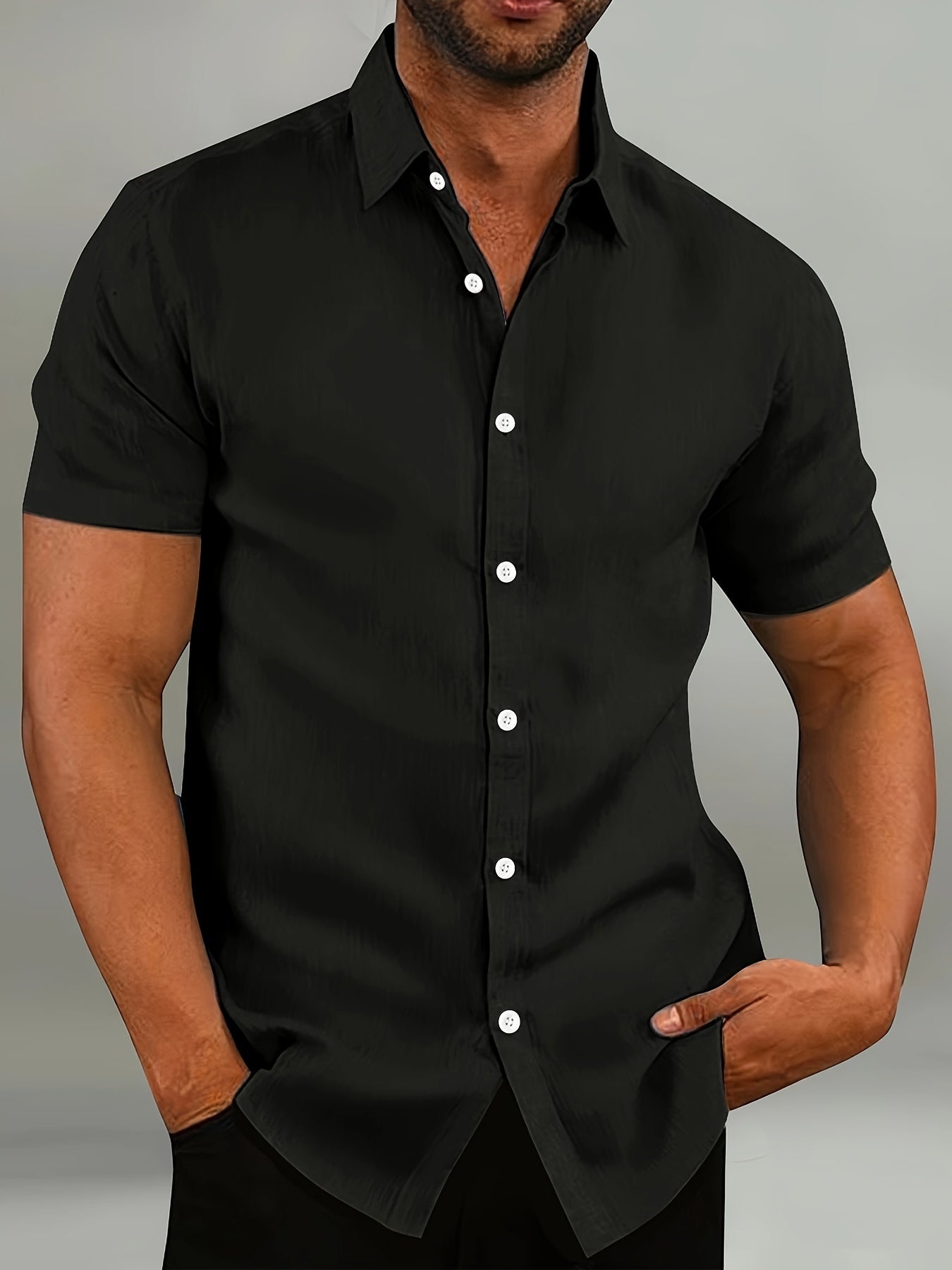 Men's Casual Solid Short Sleeve Button Down Shirt