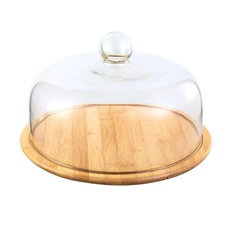 Transparent Dustproof Cake Glass Cover With Bamboo Tray